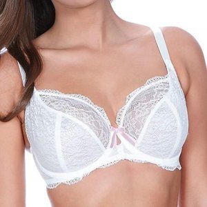 Freya White Lace Underwire Bra with Pink Ribbon Accent